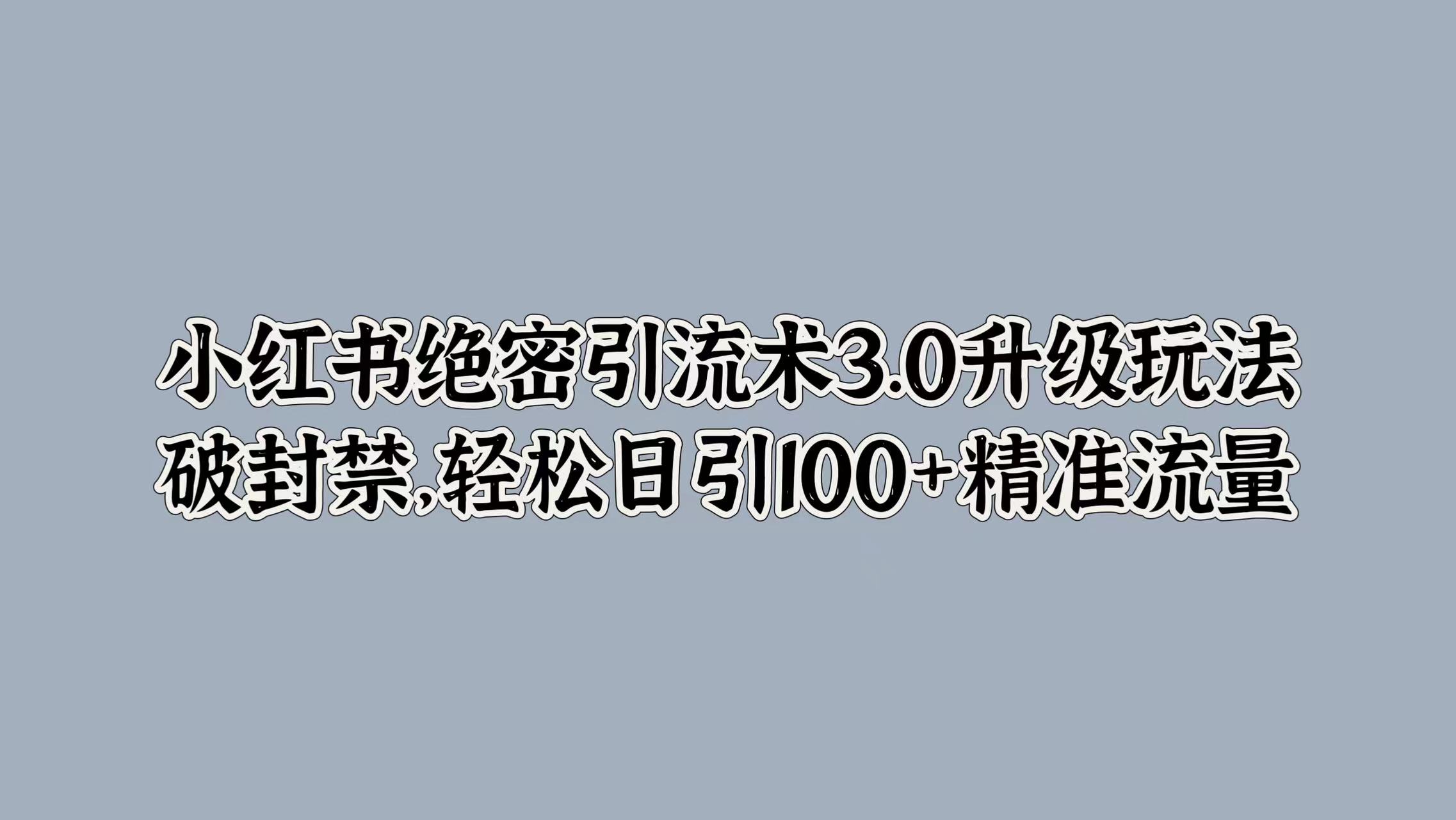 小红书绝密引流术3.0升级玩法，破封禁，轻松日引100+精准流量搞钱网创吧-网创项目资源站-副业项目-创业项目-搞钱项目搞钱网创吧
