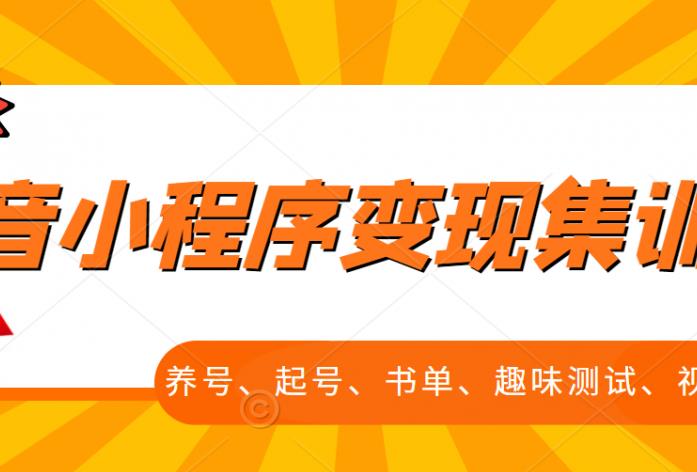 抖音小程序变现集训课，养号、起号、书单、趣味测试、视频剪辑，全套流程网创吧-网创项目资源站-副业项目-创业项目-搞钱项目搞钱网创吧