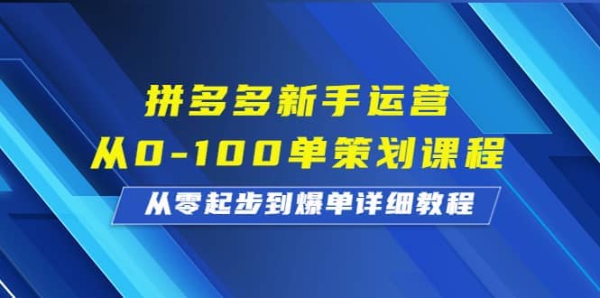 拼多多新手运营从0-100单策划课程，从零起步到爆单详细教程网创吧-网创项目资源站-副业项目-创业项目-搞钱项目搞钱网创吧