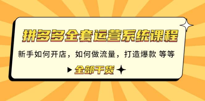 拼多多全套运营系统课程：新手如何开店 如何做流量 打造爆款 等等 全部干货网创吧-网创项目资源站-副业项目-创业项目-搞钱项目搞钱网创吧