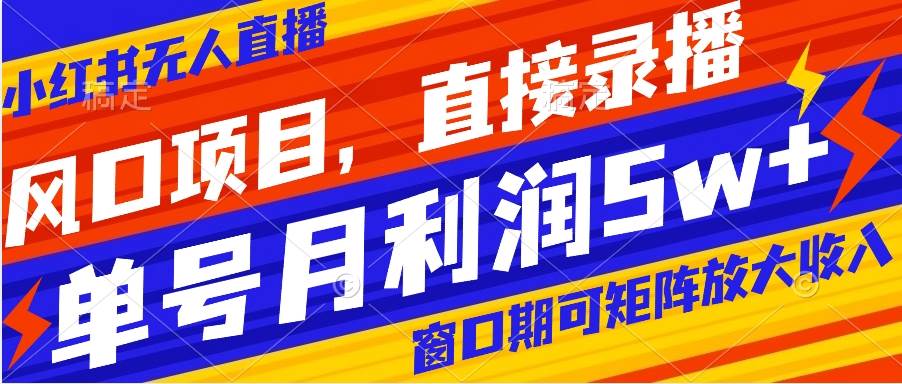 风口项目，小红书无人直播带货，直接录播，可矩阵，月入5w+网创吧-网创项目资源站-副业项目-创业项目-搞钱项目搞钱网创吧