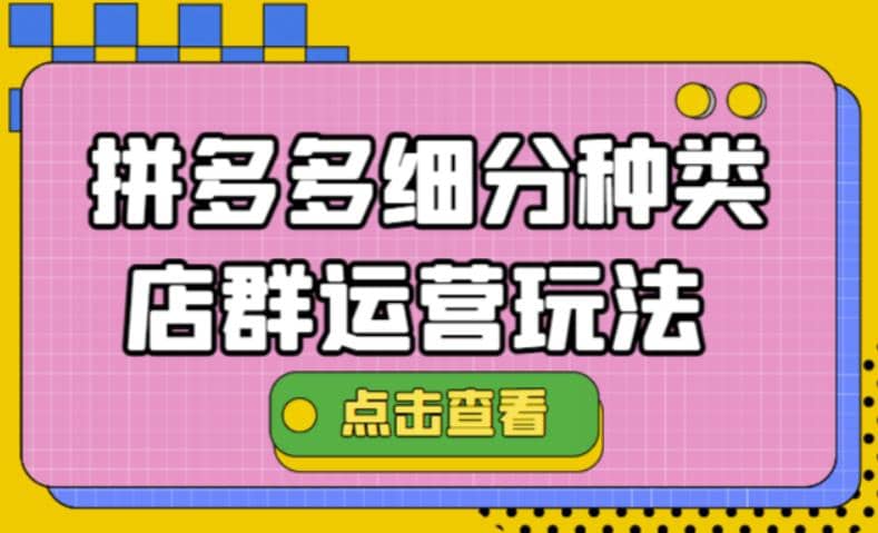 拼多多细分种类店群运营玩法3.0，11月最新玩法，小白也可以操作网创吧-网创项目资源站-副业项目-创业项目-搞钱项目搞钱网创吧