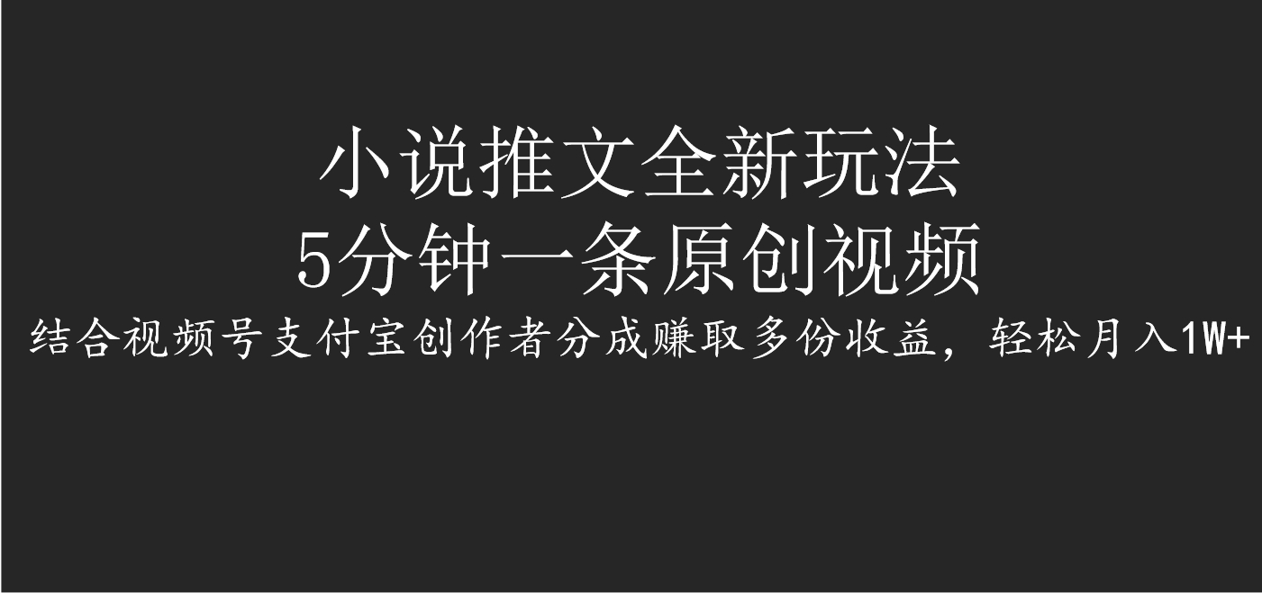 小说推文全新玩法，5分钟一条原创视频，结合视频号支付宝创作者分成赚取多份收益，轻松月入1W+网创吧-网创项目资源站-副业项目-创业项目-搞钱项目搞钱网创吧
