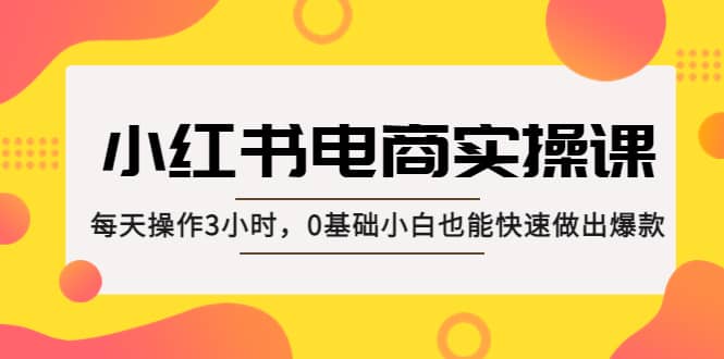小红书·电商实操课：每天操作3小时，0基础小白也能快速做出爆款搞钱网创吧-网创项目资源站-副业项目-创业项目-搞钱项目搞钱网创吧