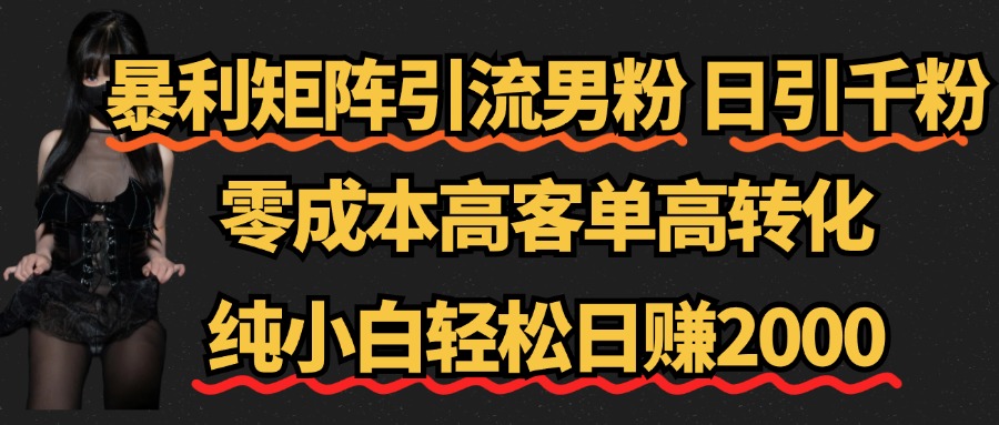 暴利矩阵引流男粉（日引千粉），零成本高客单高转化，纯小白轻松日赚2000+网创吧-网创项目资源站-副业项目-创业项目-搞钱项目搞钱网创吧