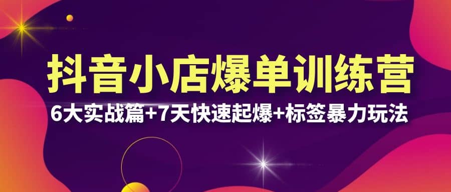 抖音小店爆单训练营VIP线下课：6大实战篇+7天快速起爆+标签暴力玩法(32节)网创吧-网创项目资源站-副业项目-创业项目-搞钱项目搞钱网创吧
