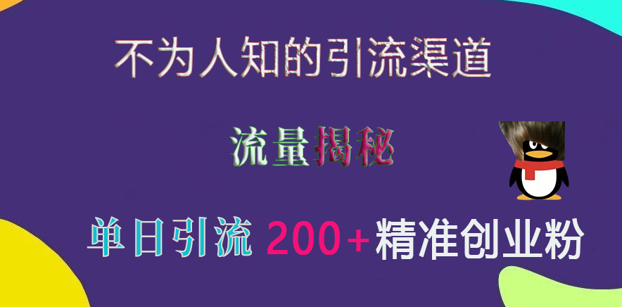 不为人知的引流渠道，流量揭秘，实测单日引流200+精准创业粉网创吧-网创项目资源站-副业项目-创业项目-搞钱项目搞钱网创吧
