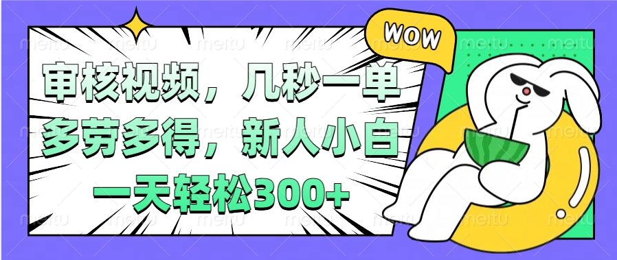 视频审核项目，几秒一单，多劳多得，新人小白一天轻松300+搞钱网创吧-网创项目资源站-副业项目-创业项目-搞钱项目搞钱网创吧