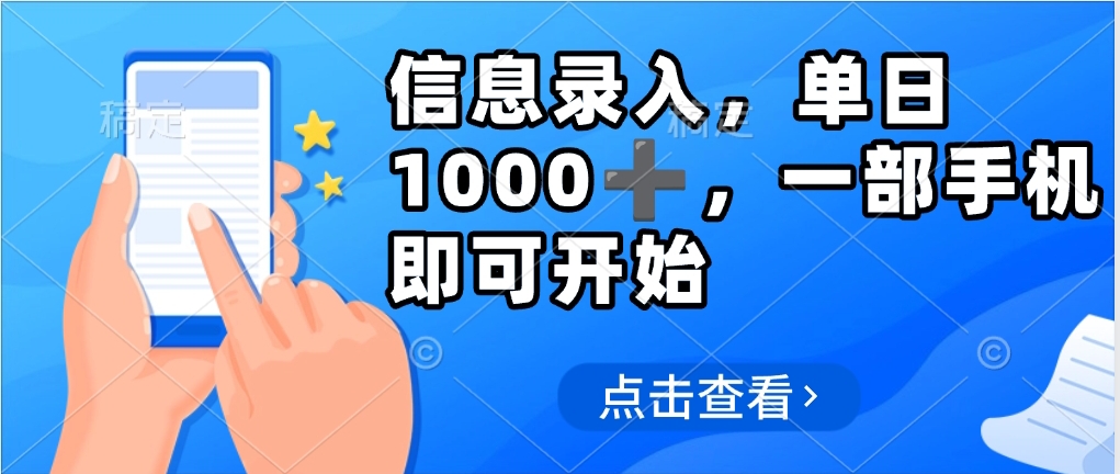 信息录入，几秒钟一单，只需一部手机即可操作，0成本，每天1000搞钱网创吧-网创项目资源站-副业项目-创业项目-搞钱项目搞钱网创吧