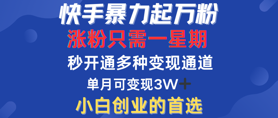 快手暴力起万粉，涨粉只需一星期！多种变现模式搞钱网创吧-网创项目资源站-副业项目-创业项目-搞钱项目搞钱网创吧