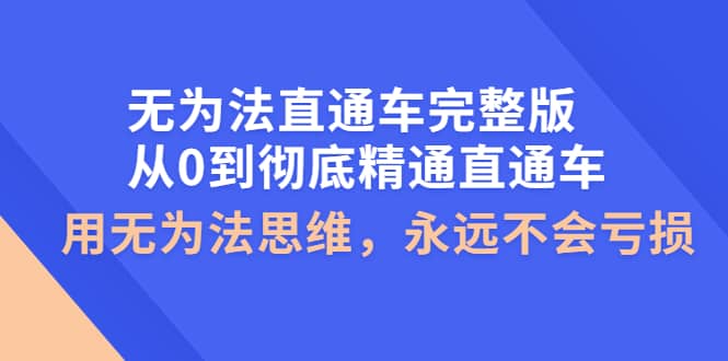 无为法直通车完整版：从0到彻底精通直通车，用无为法思维，永远不会亏损网创吧-网创项目资源站-副业项目-创业项目-搞钱项目搞钱网创吧