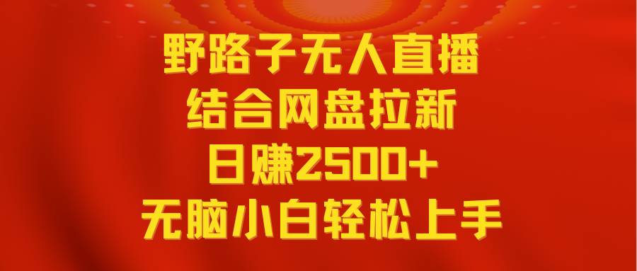 无人直播野路子结合网盘拉新，日赚2500+多平台变现，小白无脑轻松上手操作网创吧-网创项目资源站-副业项目-创业项目-搞钱项目搞钱网创吧