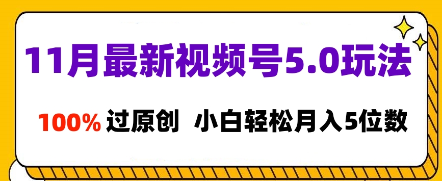 11月最新视频号5.0玩法，100%过原创，小白轻松月入5位数搞钱网创吧-网创项目资源站-副业项目-创业项目-搞钱项目搞钱网创吧