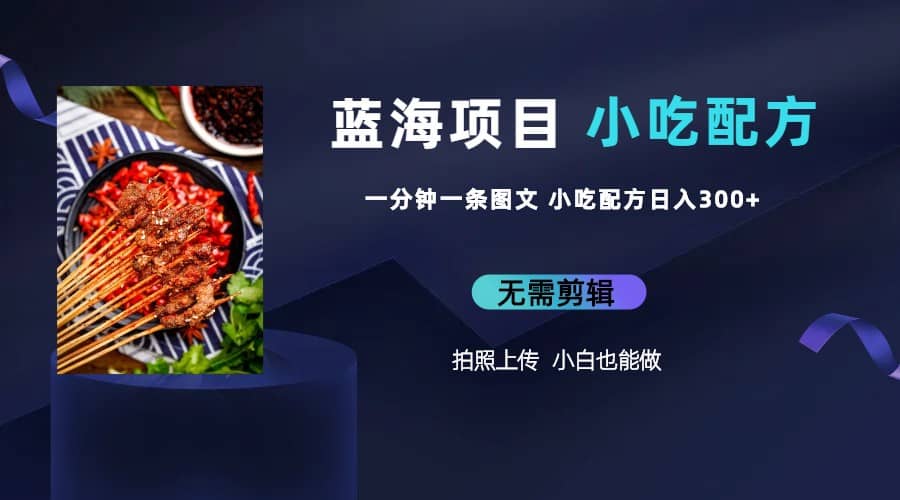 蓝海项目一分钟一条图文作品-日入300+小吃配方项目（附 684G小吃配方）搞钱网创吧-网创项目资源站-副业项目-创业项目-搞钱项目搞钱网创吧