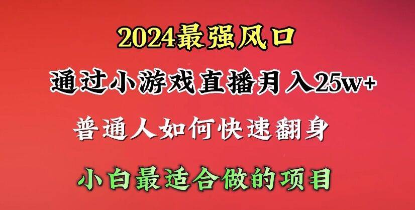 2024年最强风口，通过小游戏直播月入25w+单日收益5000+小白最适合做的项目网创吧-网创项目资源站-副业项目-创业项目-搞钱项目搞钱网创吧