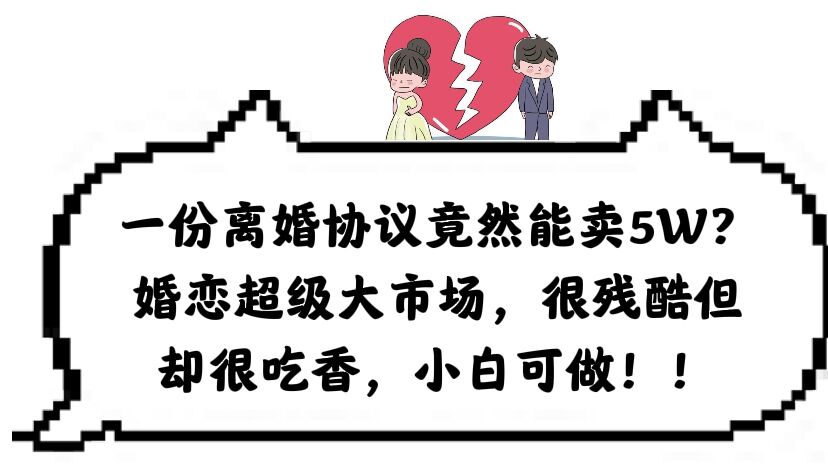 一份离婚协议竟然能卖5W？婚恋超级大市场，很残酷但却很吃香，小白可做网创吧-网创项目资源站-副业项目-创业项目-搞钱项目搞钱网创吧
