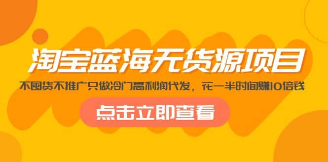 淘宝蓝海无货源项目，不囤货不推广只做冷门高利润代发网创吧-网创项目资源站-副业项目-创业项目-搞钱项目搞钱网创吧