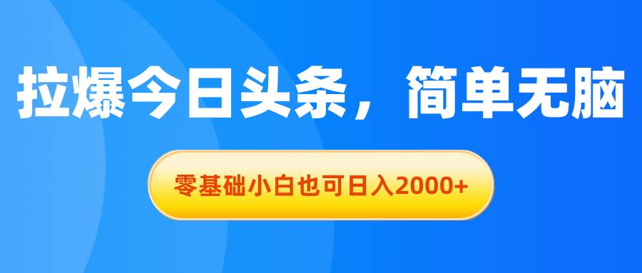 拉爆今日头条，简单无脑，零基础小白也可日入2000+搞钱网创吧-网创项目资源站-副业项目-创业项目-搞钱项目搞钱网创吧