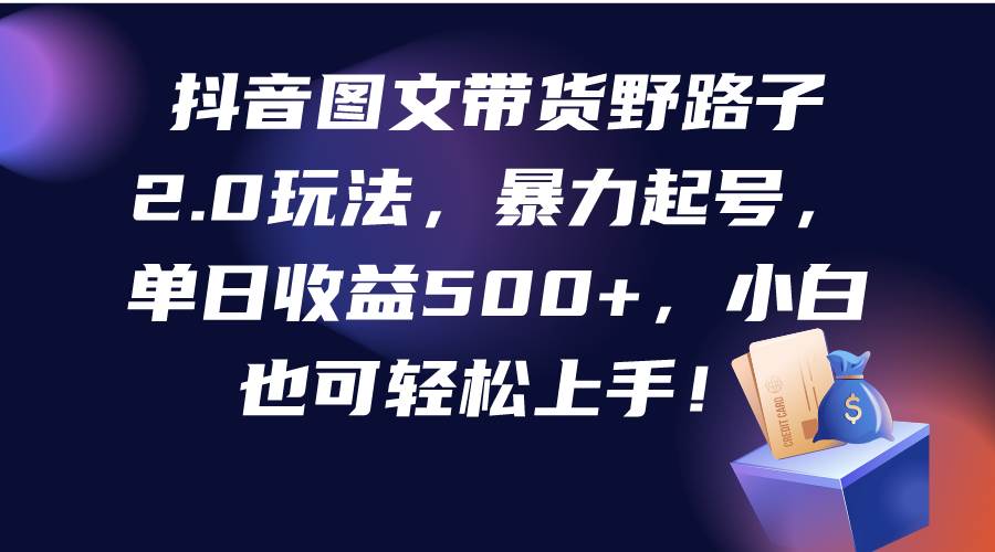 抖音图文带货野路子2.0玩法，暴力起号，单日收益500+，小白也可轻松上手！网创吧-网创项目资源站-副业项目-创业项目-搞钱项目搞钱网创吧