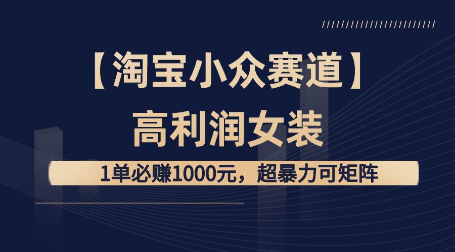 【淘宝小众赛道】高利润女装：1单必赚1000元，超暴力可矩阵搞钱网创吧-网创项目资源站-副业项目-创业项目-搞钱项目搞钱网创吧