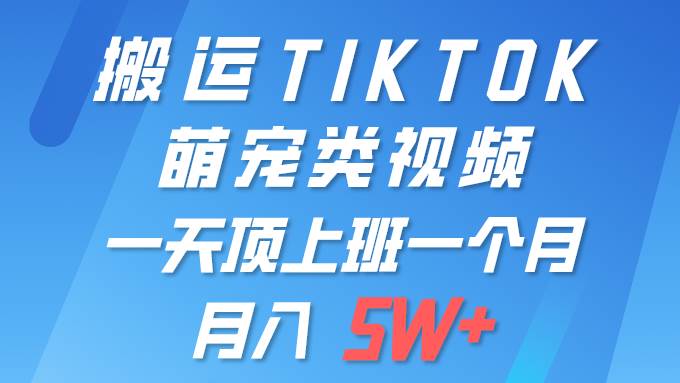 一键搬运TIKTOK萌宠类视频 一部手机即可操作 所有平台均可发布 轻松月入5W+网创吧-网创项目资源站-副业项目-创业项目-搞钱项目搞钱网创吧