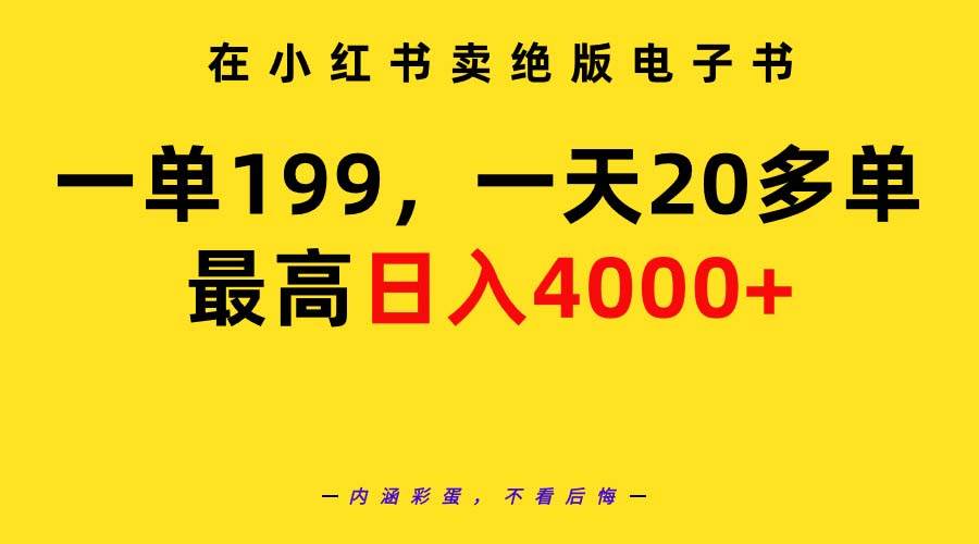 在小红书卖绝版电子书，一单199 一天最多搞20多单，最高日入4000+教程+资料搞钱网创吧-网创项目资源站-副业项目-创业项目-搞钱项目搞钱网创吧