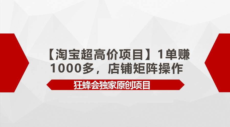 【淘宝超高价项目】1单赚1000多，店铺矩阵操作网创吧-网创项目资源站-副业项目-创业项目-搞钱项目搞钱网创吧
