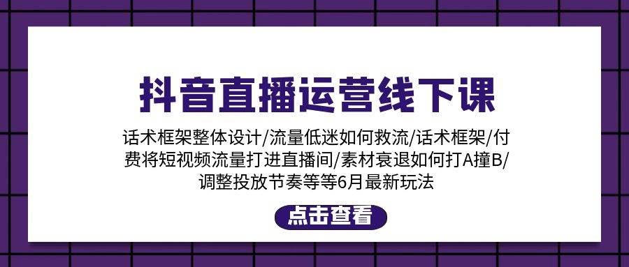 抖音直播运营线下课：话术框架/付费流量直播间/素材A撞B/等6月新玩法网创吧-网创项目资源站-副业项目-创业项目-搞钱项目搞钱网创吧