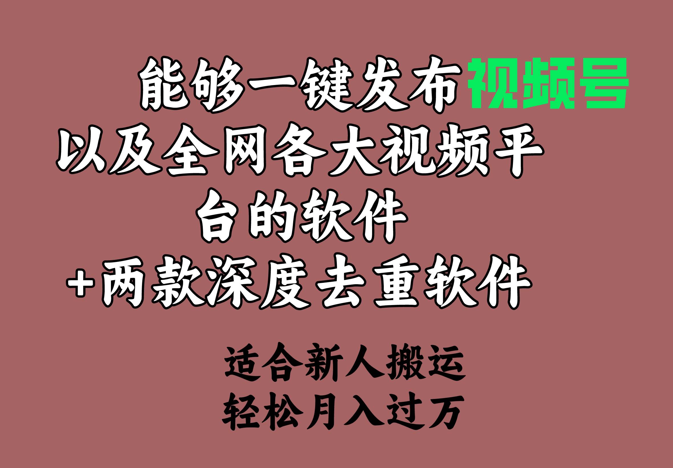 能够一键发布视频号以及全网各大视频平台的软件+两款深度去重软件 适合…搞钱网创吧-网创项目资源站-副业项目-创业项目-搞钱项目搞钱网创吧
