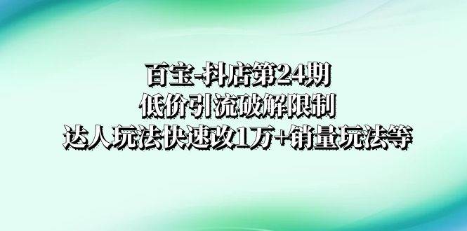 百宝-抖店第24期：低价引流破解限制，达人玩法快速改1万+销量玩法等网创吧-网创项目资源站-副业项目-创业项目-搞钱项目搞钱网创吧