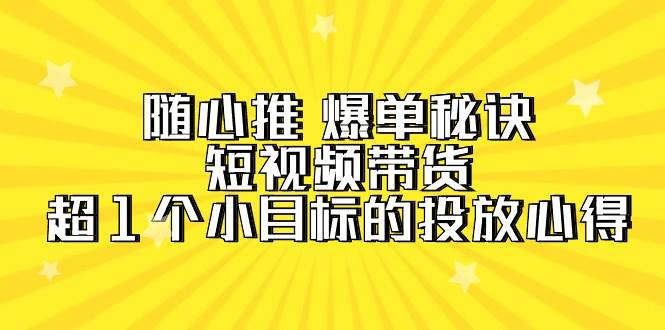 随心推 爆单秘诀，短视频带货-超1个小目标的投放心得（7节视频课）网创吧-网创项目资源站-副业项目-创业项目-搞钱项目搞钱网创吧