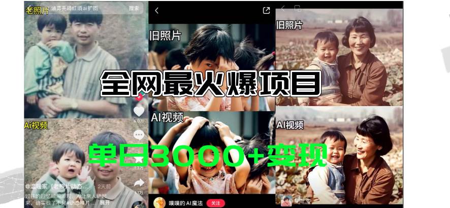 全网爆火的AI让老照片动起来教程，蹭热点日赚3000+，内含免费工具一键…网创吧-网创项目资源站-副业项目-创业项目-搞钱项目搞钱网创吧