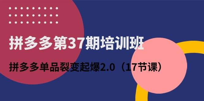 拼多多第37期培训班：拼多多单品裂变起爆2.0（17节课）网创吧-网创项目资源站-副业项目-创业项目-搞钱项目搞钱网创吧