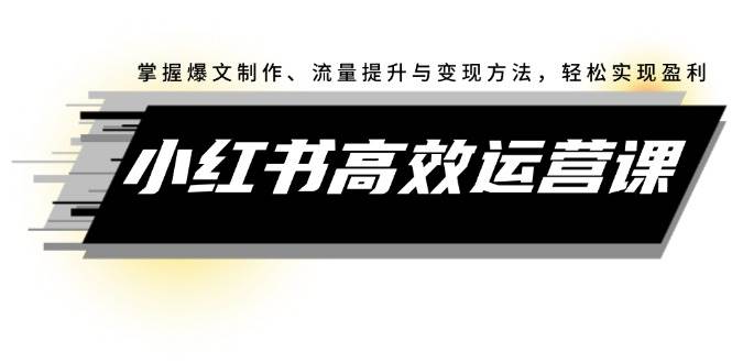 小红书高效运营课：掌握爆文制作、流量提升与变现方法，轻松实现盈利搞钱网创吧-网创项目资源站-副业项目-创业项目-搞钱项目搞钱网创吧
