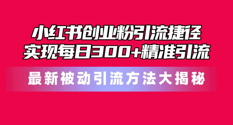 小红书创业粉引流捷径！最新被动引流方法大揭秘，实现每日300+精准引流网创吧-网创项目资源站-副业项目-创业项目-搞钱项目搞钱网创吧