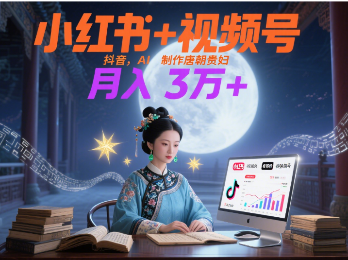 小红书+视频号+抖音，AI轻松制作唐朝贵妇IP，毒鸡汤、励志、减肥瘦身、养生赛道轻松切入，每天30分钟，轻松产出N条，月入3万+ 搞钱网创吧-网创项目资源站-副业项目-创业项目-搞钱项目搞钱网创吧