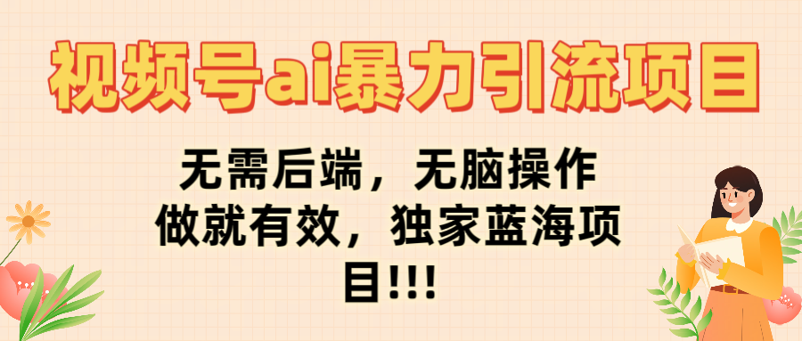 视频号ai暴力引流项目，无需后端，无脑操作，做就有效，独家蓝海项目!!!搞钱网创吧-网创项目资源站-副业项目-创业项目-搞钱项目搞钱网创吧