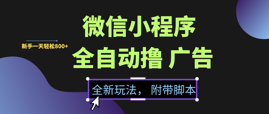 微信小程序挂机撸广告，全新玩法，新手一天轻松800+【附带脚本】搞钱网创吧-网创项目资源站-副业项目-创业项目-搞钱项目搞钱网创吧