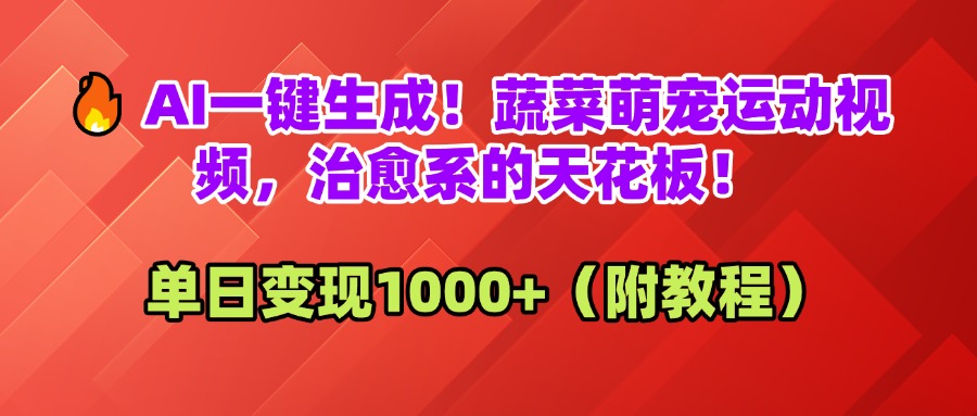 AI一键生成！蔬菜萌宠运动视频，治愈系的天花板！单日变现1000+（附教程）搞钱网创吧-网创项目资源站-副业项目-创业项目-搞钱项目搞钱网创吧