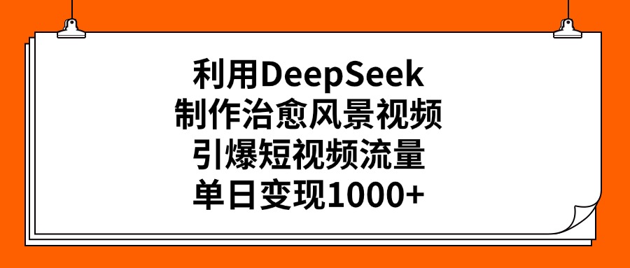 利用DeepSeek，制作治愈风景视频，引爆短视频流量，单日变现1000+搞钱网创吧-网创项目资源站-副业项目-创业项目-搞钱项目搞钱网创吧