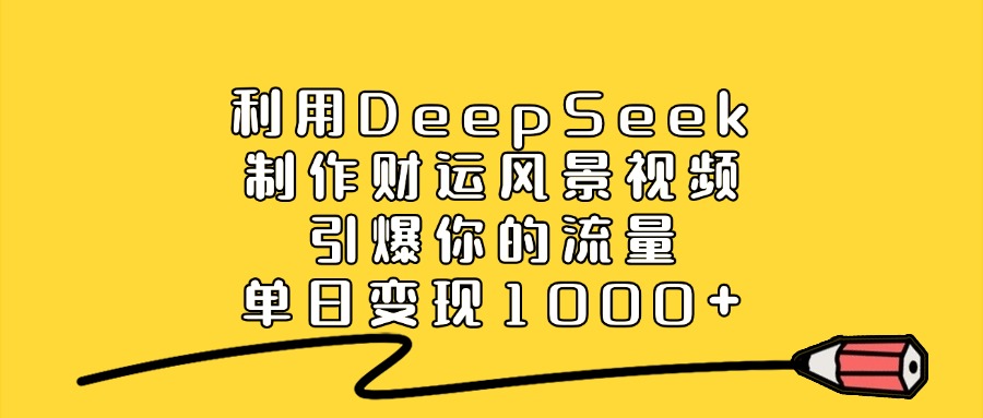 利用DeepSeek制作财运风景视频，单日变现1000+，引爆你的流量搞钱网创吧-网创项目资源站-副业项目-创业项目-搞钱项目搞钱网创吧