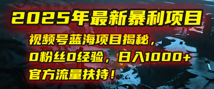 2025年最新暴利项目：视频号蓝海项目揭秘，0粉丝0经验，日入1000+，官方流量扶持！搞钱网创吧-网创项目资源站-副业项目-创业项目-搞钱项目搞钱网创吧