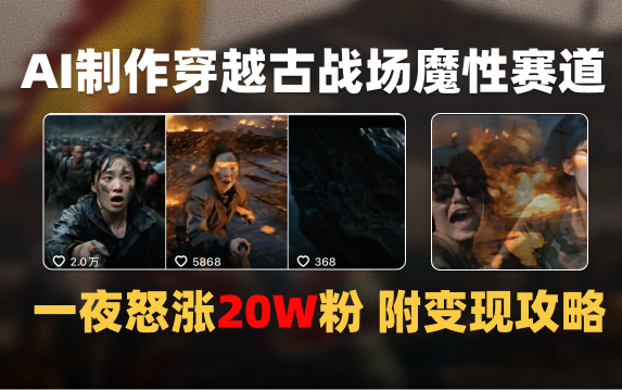 AI制作穿越古战场视频一夜涨粉20W保姆级教学（附AI变现指南）搞钱网创吧-网创项目资源站-副业项目-创业项目-搞钱项目搞钱网创吧