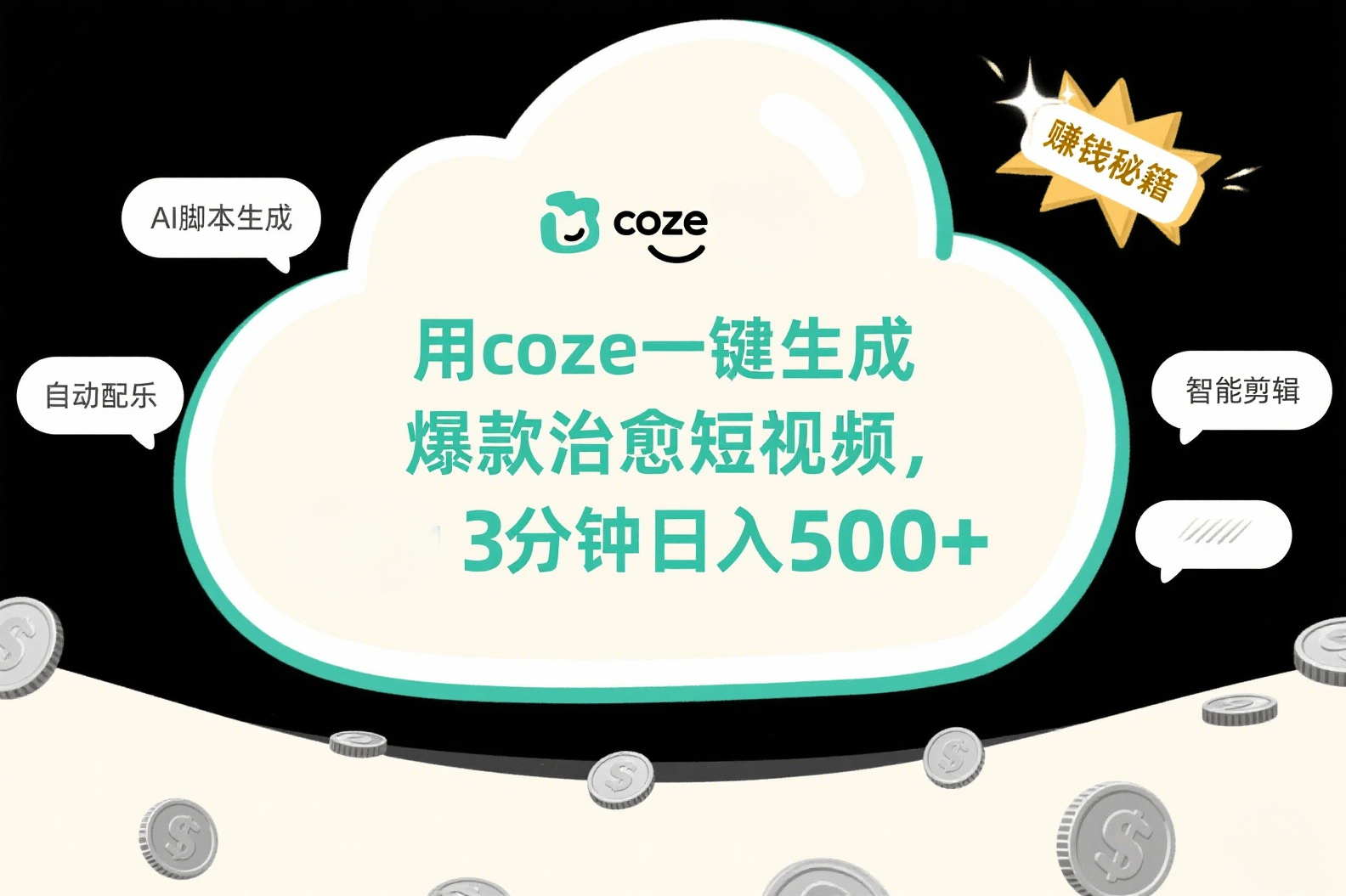 用coze一键生成爆款治愈短视频，3分钟日入500+搞钱网创吧-网创项目资源站-副业项目-创业项目-搞钱项目搞钱网创吧
