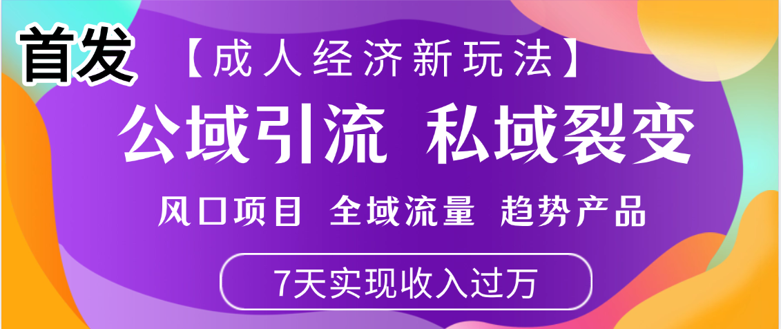 首发：【成人经济新玩法】市面独家玩法，风口项目、全域流量、趋势产品，7天实现月入过万搞钱网创吧-网创项目资源站-副业项目-创业项目-搞钱项目搞钱网创吧