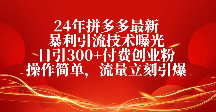 25年拼多多最新暴利引流技术曝光、日引300+付费创业粉操作简单，流量立刻引爆搞钱网创吧-网创项目资源站-副业项目-创业项目-搞钱项目搞钱网创吧