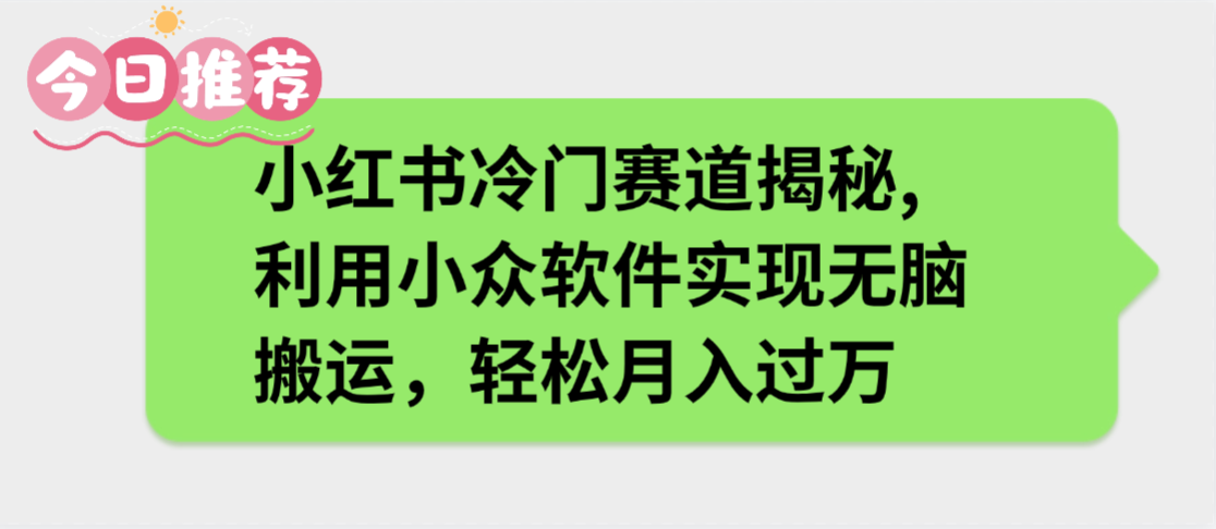 小红书冷门赛道揭秘,利用小众软件实现无脑搬运，轻松月入过万搞钱网创吧-网创项目资源站-副业项目-创业项目-搞钱项目搞钱网创吧