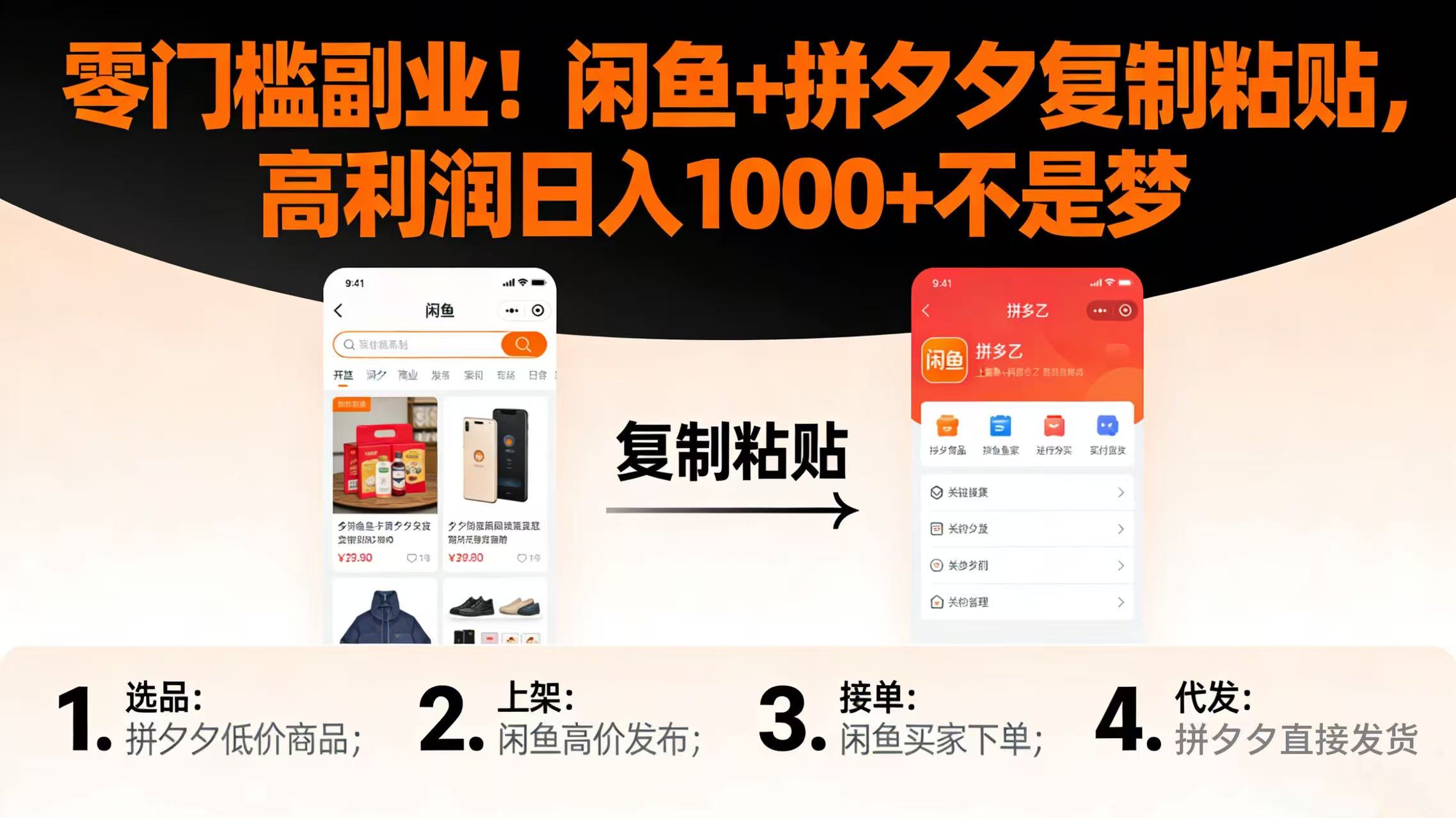 零门槛副业！闲鱼 + 拼夕夕复制粘贴，高利润日入 1000 + 不是梦搞钱网创吧-网创项目资源站-副业项目-创业项目-搞钱项目搞钱网创吧