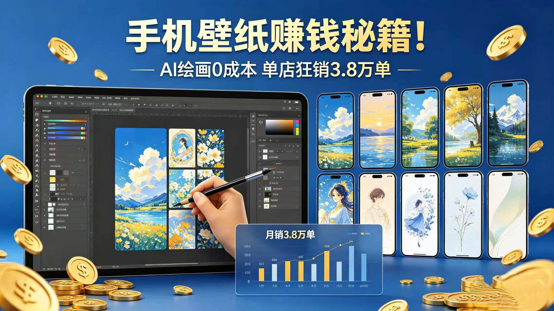 手机壁纸赚钱秘籍！AI 绘画 0 成本 单店狂销 3.8 万单搞钱网创吧-网创项目资源站-副业项目-创业项目-搞钱项目搞钱网创吧