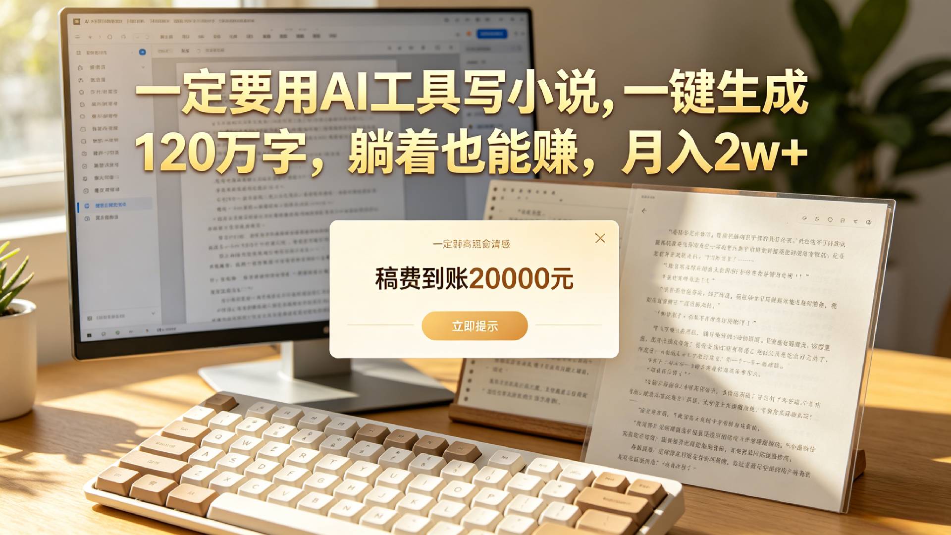 【听劝】一定要用AI工具写小说,一键生成120万字，躺着也能赚，月入2w+搞钱网创吧-网创项目资源站-副业项目-创业项目-搞钱项目搞钱网创吧